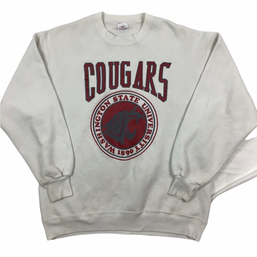 Jerzees White Crewneck Sweatshirt with Red Cougars Graphic